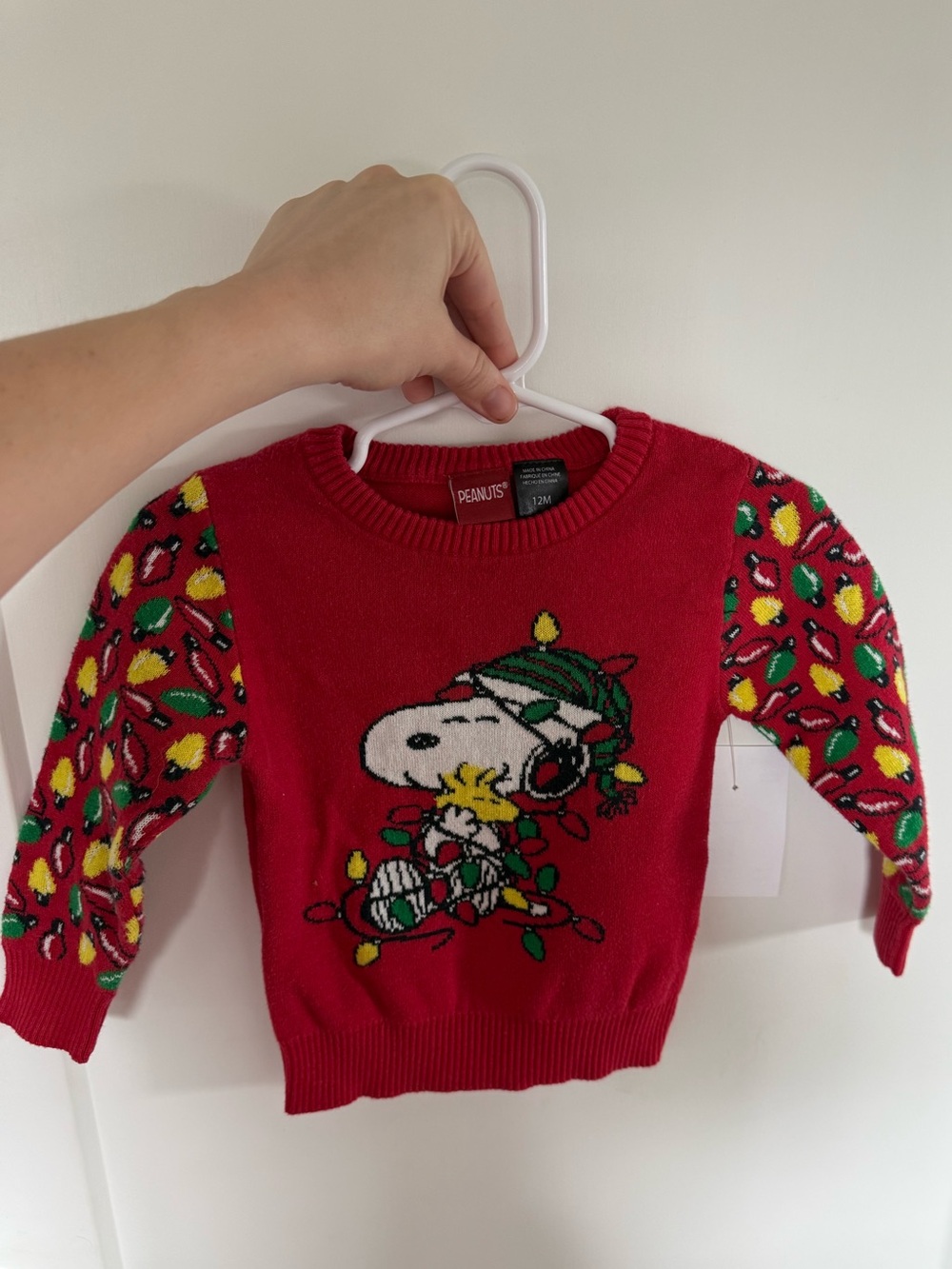 Peanuts Red Snoopy & Woodstock Holiday Crewneck Sweater, size 12 months